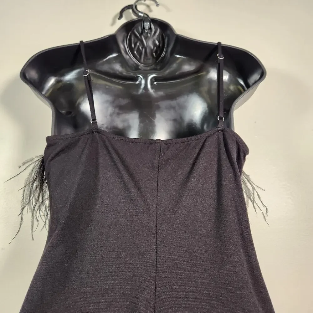 WILD FABLE Knit Mini Dress Womens M Black Feather Stretch Cocktail Goth Witchy - Picture 11 of 12